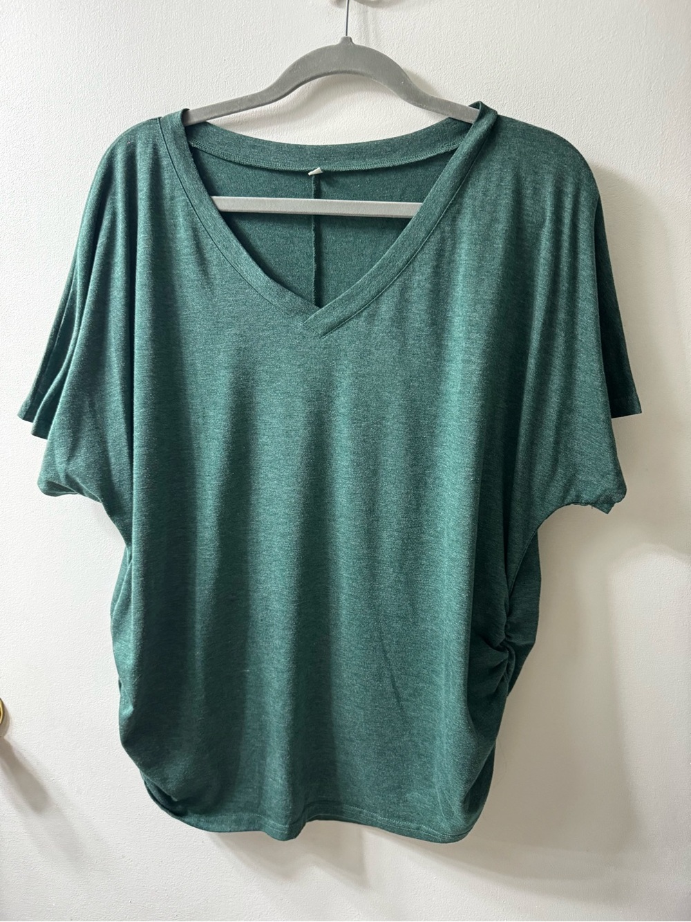 Relaxed V-Neck Dolman Sleeve Top in Forest Green